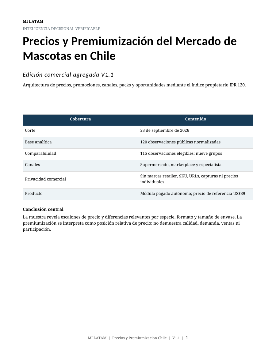 Portada real del informe Precios y Premiumización del Mercado de Mascotas en Chile